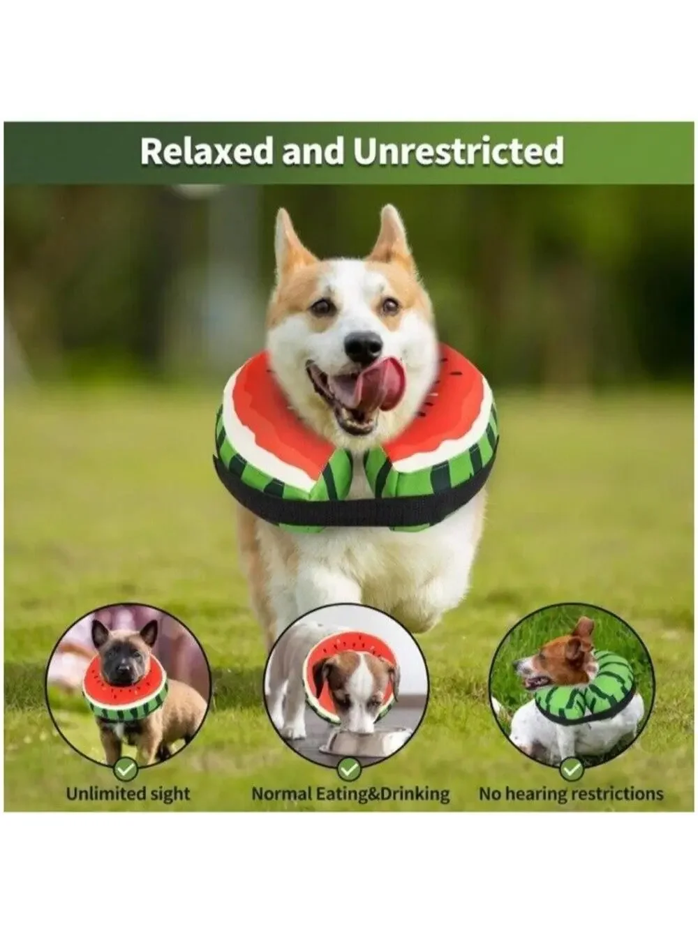 XL Protective Inflatable Dog Recovery Cone Soft Donut Cone XL Watermelon Blow Up